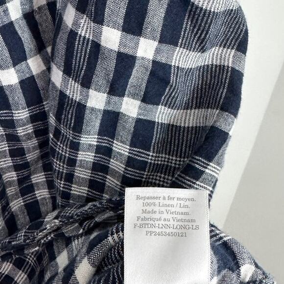 Everlane The Way-Long Linen Shirt Blue Plaid size Large Preppy - Picture 8 of 8